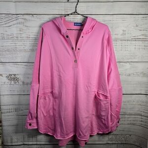NWOT Blue Water Pink Hooded Pullover with Pockets And Buttons Oversized Medium